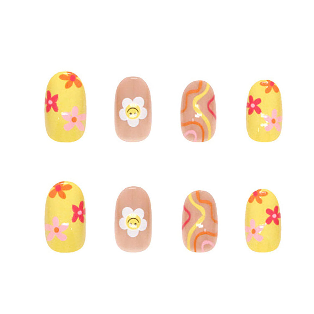 Uñas ZJHGDR diseño floral amarillo rosa, estilo veraniego duradero