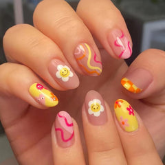 Uñas ZJHGDR adhesivas con flores girasol, fácil de aplicar para eventos