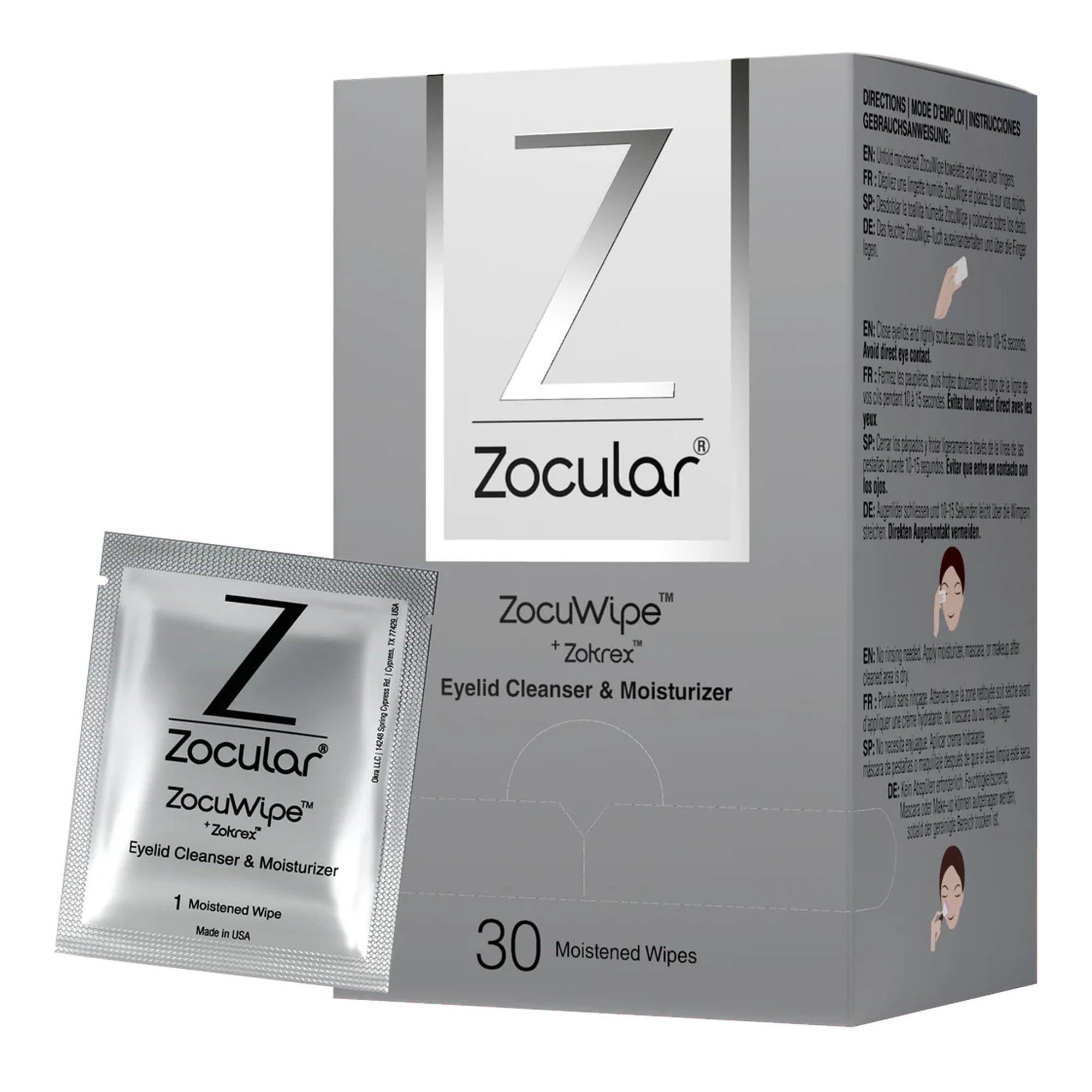 Zocular Zocuwipe empaque compacto para limpieza suave de parpados