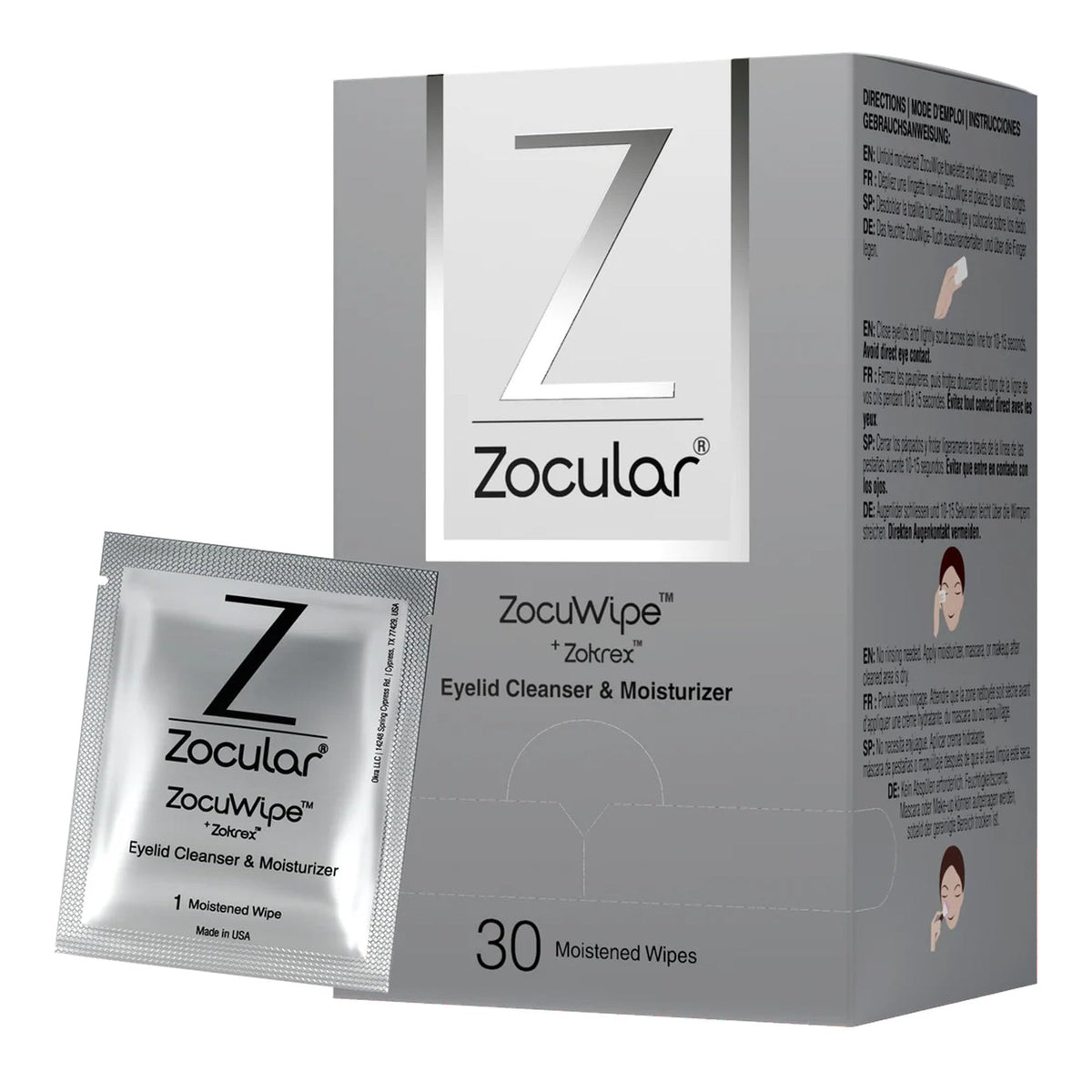 Zocular Zocuwipe empaque compacto para limpieza suave de parpados