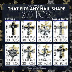 ZOKLU gold cross nail charms bulk for versatile nail art