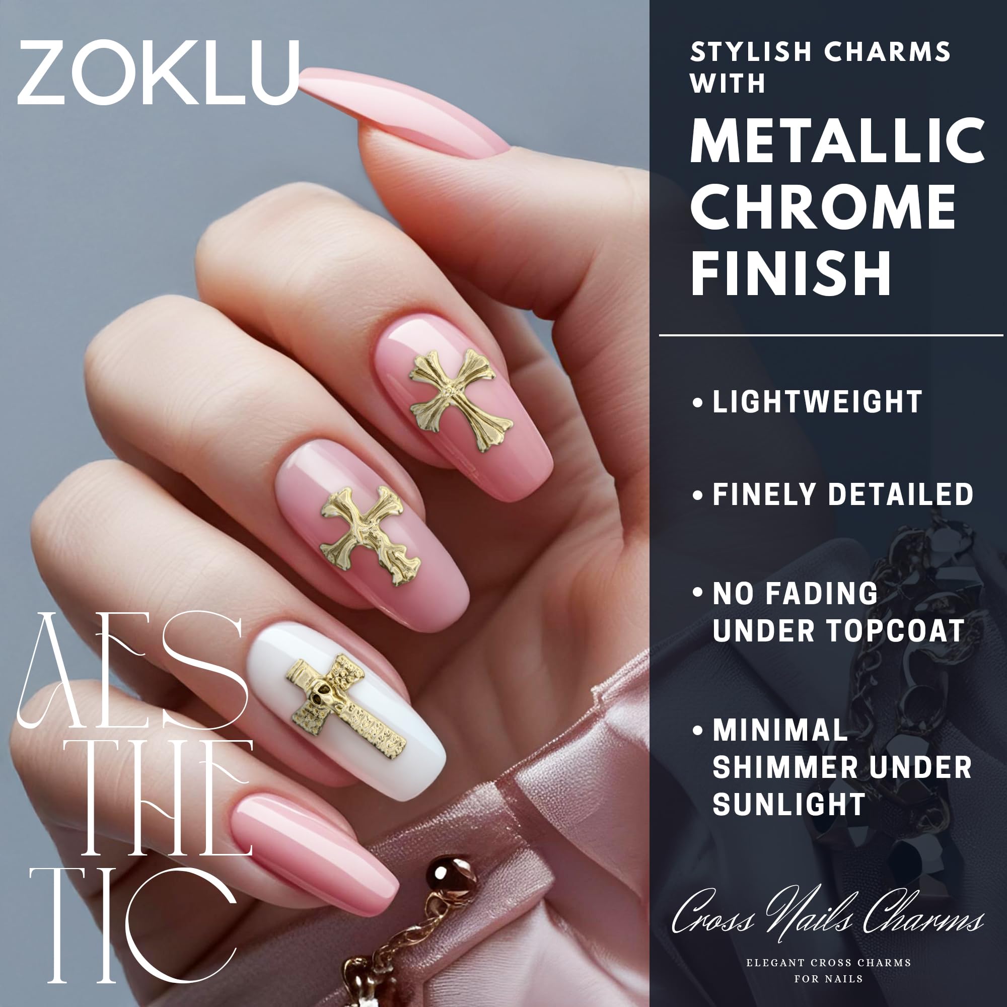 ZOKLU silver cross nail charms bulk for long-lasting shine