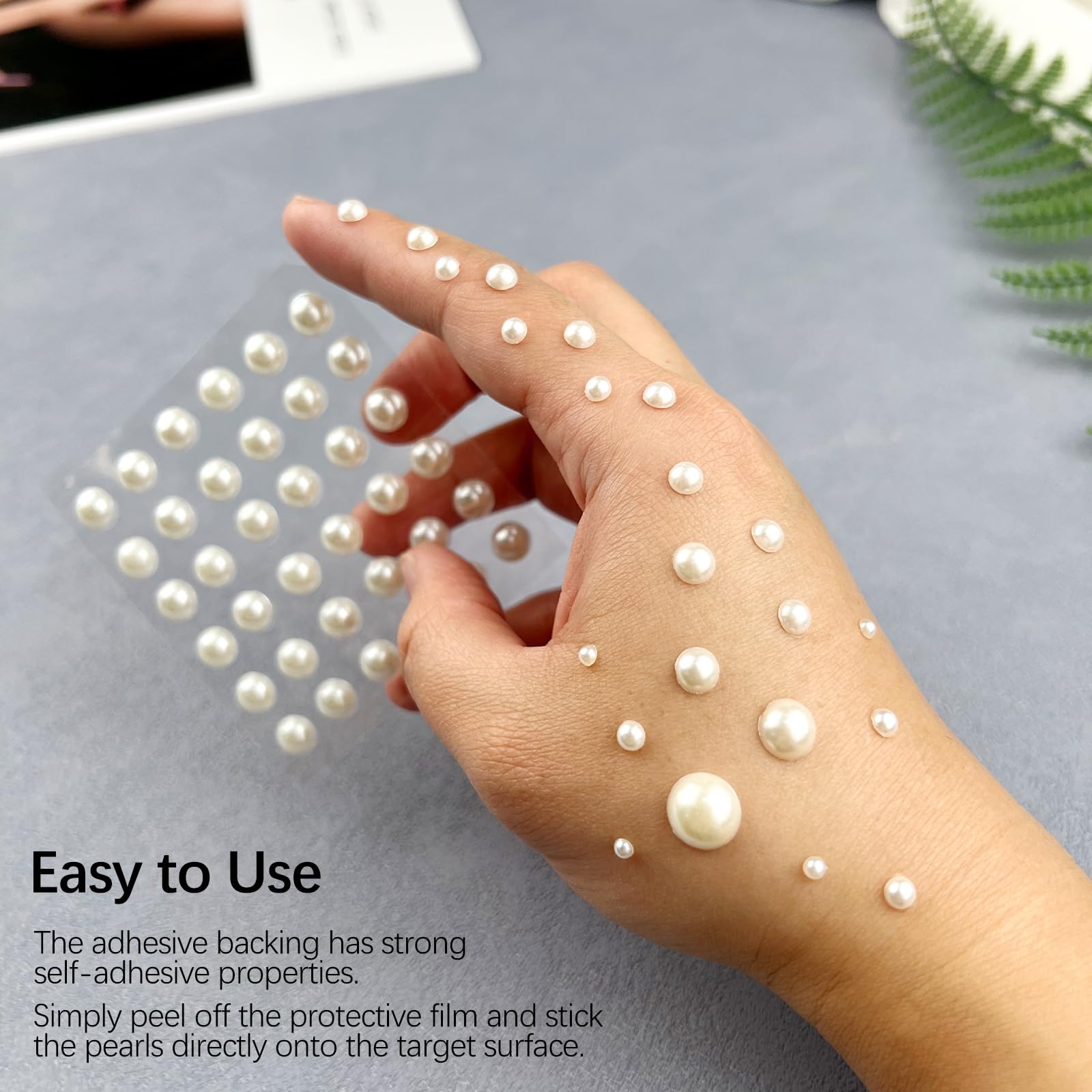Zoolinn perlas autoadhesivas 6mm, 320 piezas, adhesivas fáciles para peinados y manualidades.
