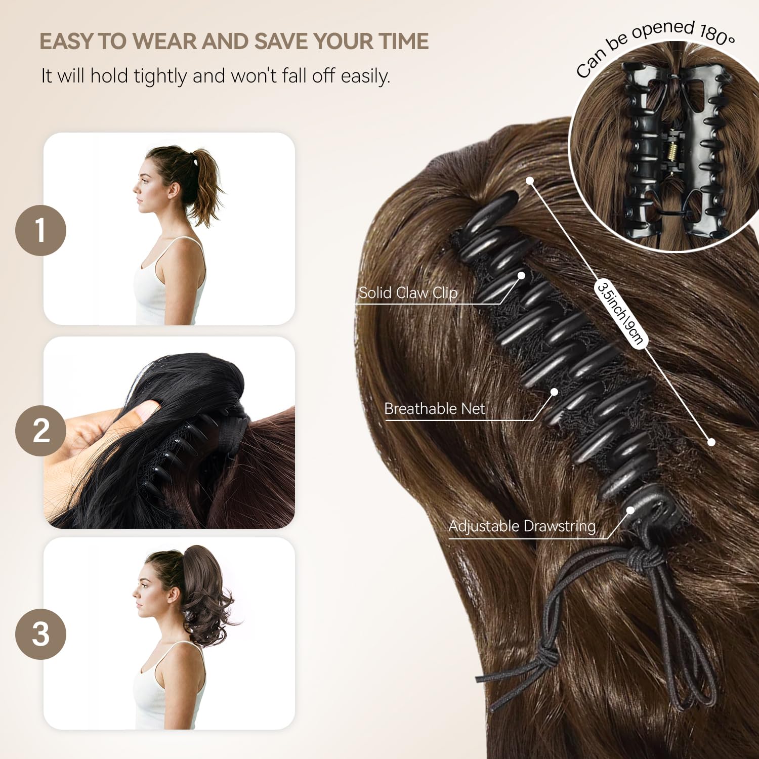 ZQIAN BEAUTY cola de cabello con pinza facilita uso instantáneo y seguro para cualquier ocasión.