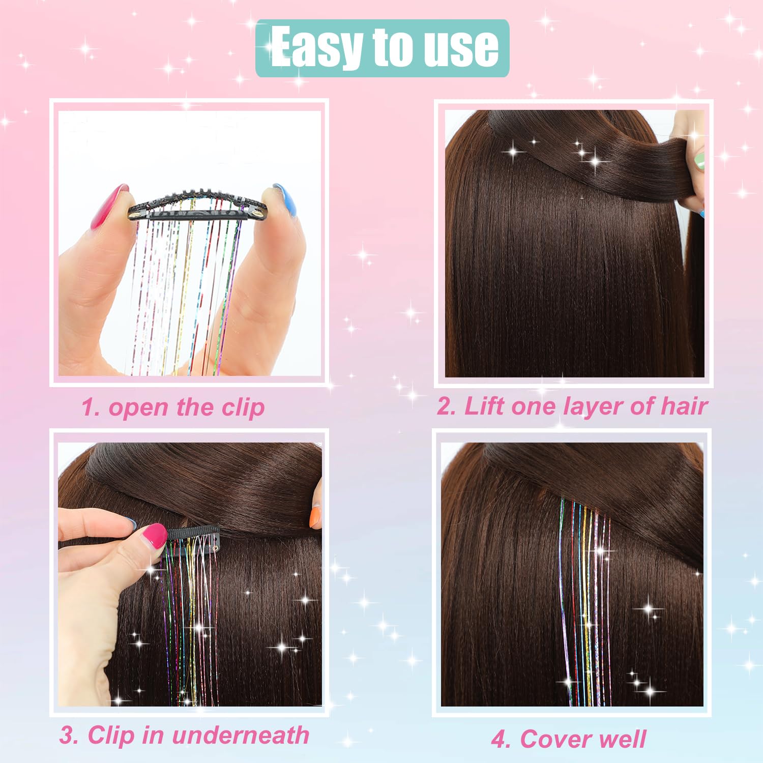 Zuolabty tinsel para cabello, poliester suave y seguro para uso diario