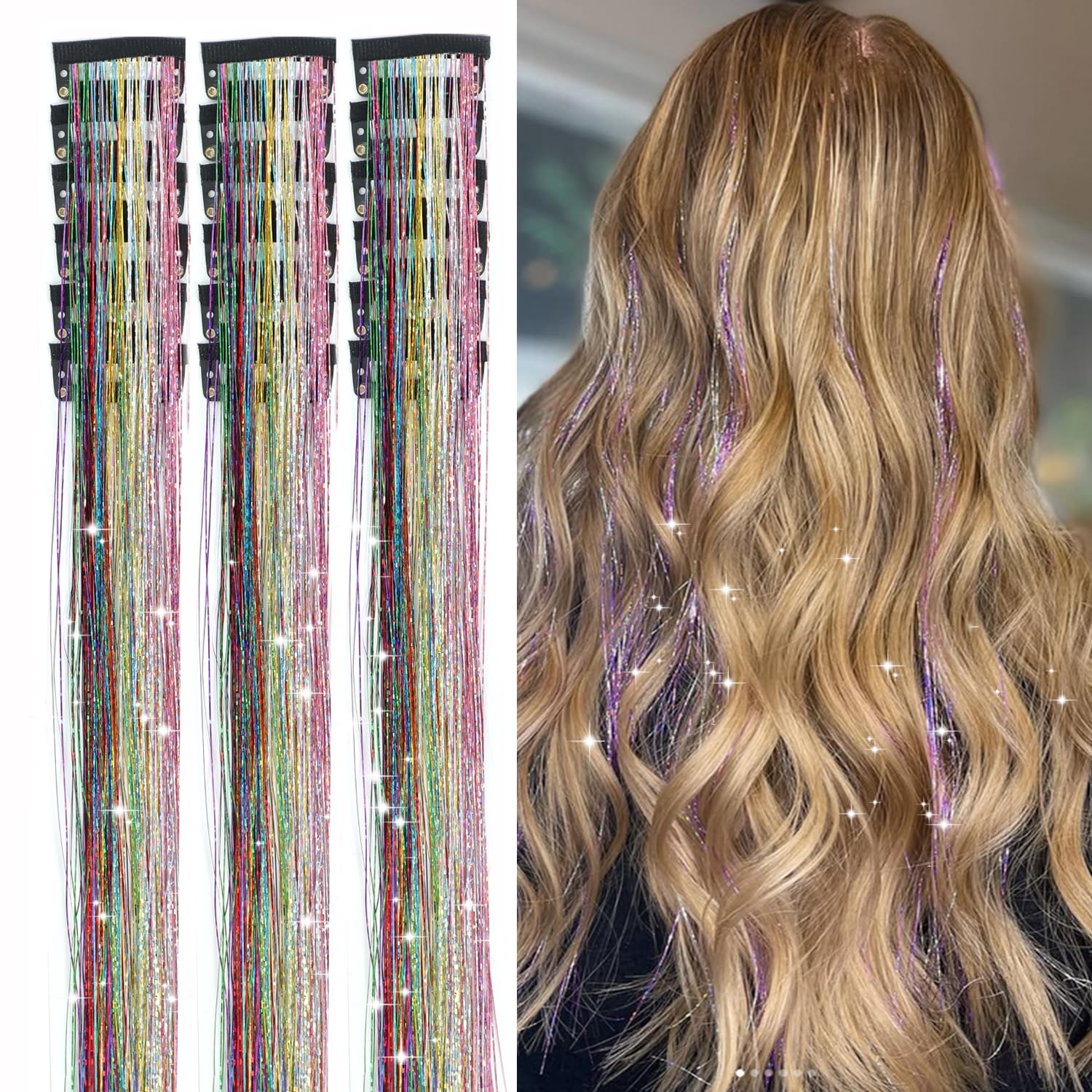 Zuolabty tinsel para cabello, conjunto de 18 broches para peinados con destellos