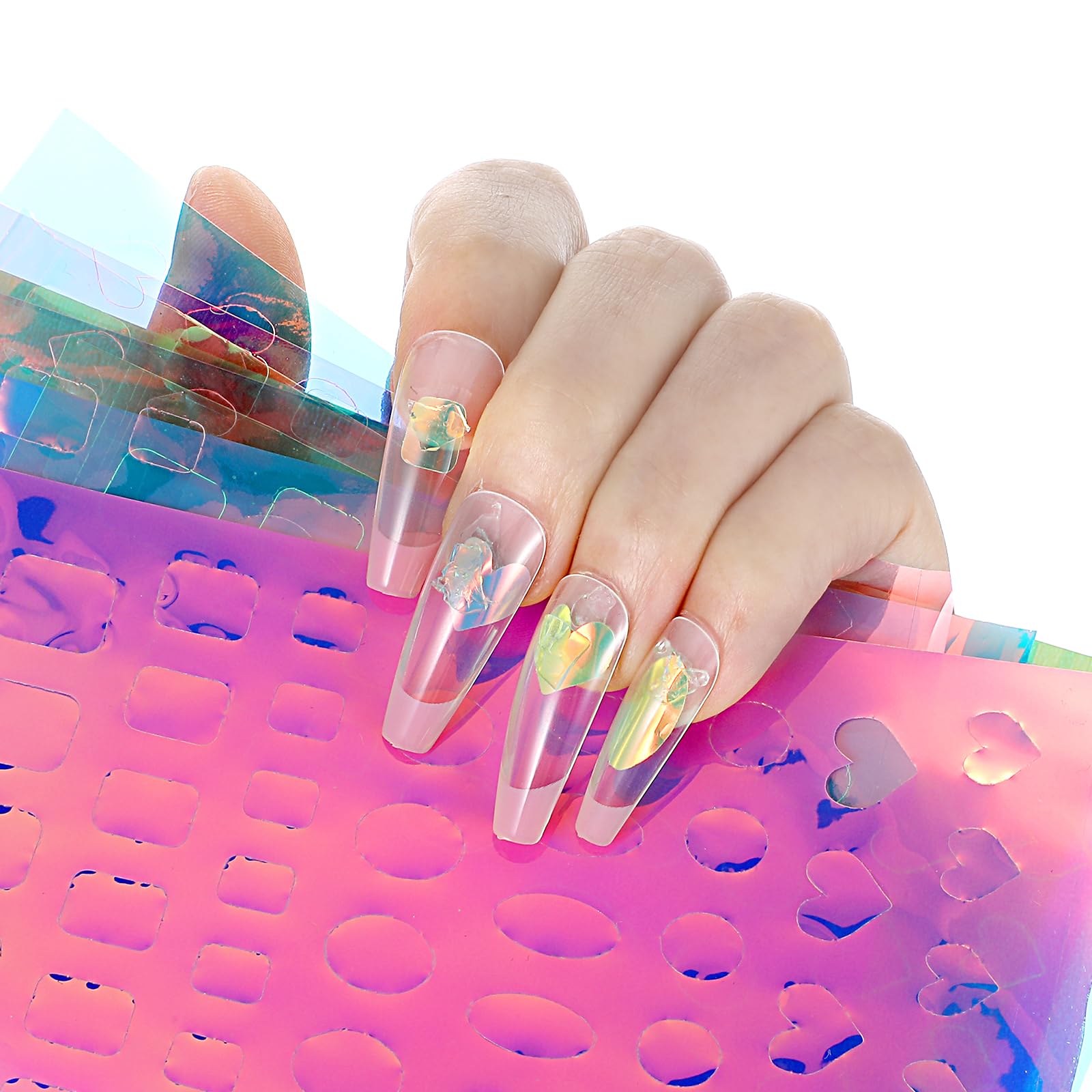 Pegatinas Zyghjort foil láser con forma cuadrado para uñas modernas.